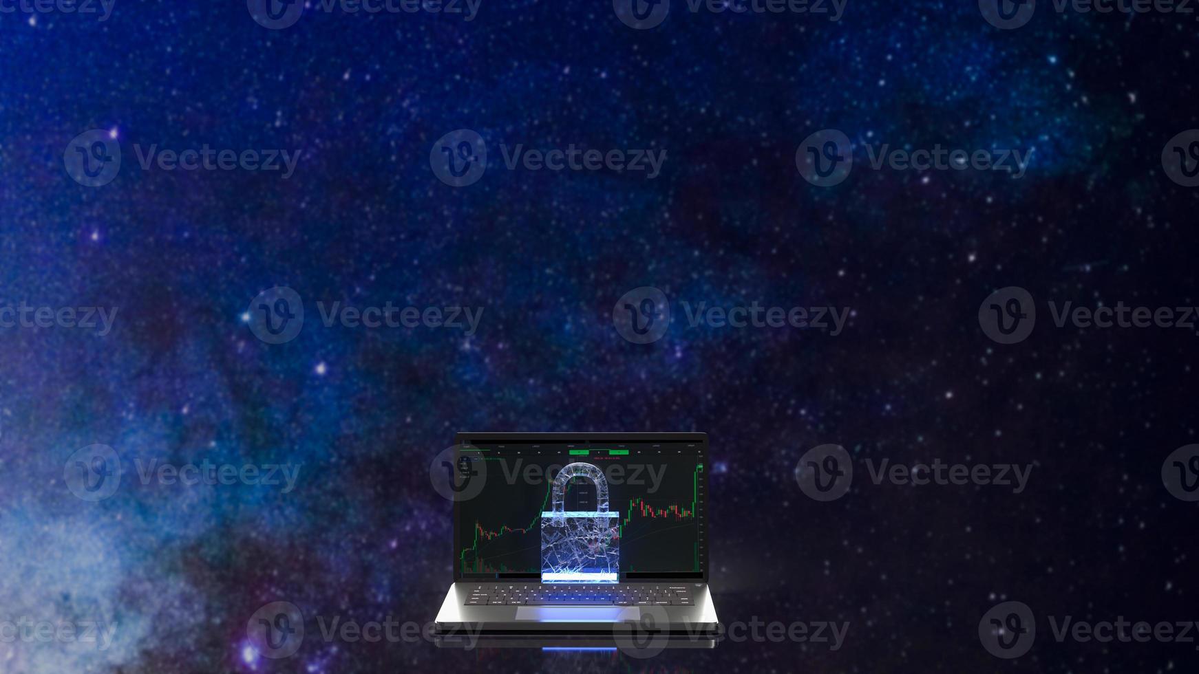 notebook and lock for  security concept 3d rendering photo