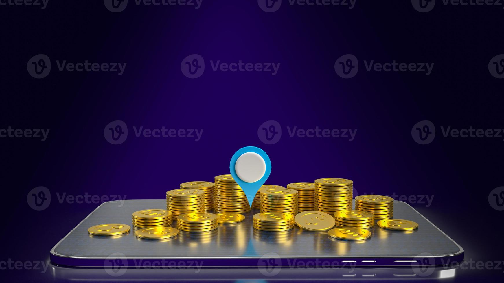 The check point and gold coins on tablet for business concept 3d rendering photo