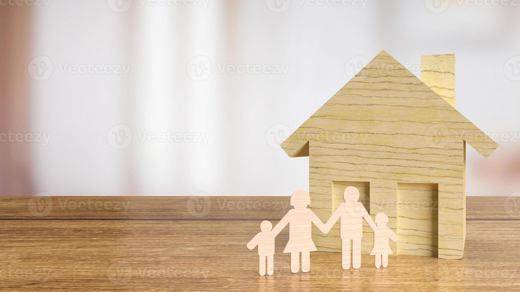 The family wood plate and home for property or life style  concept 3d rendering photo