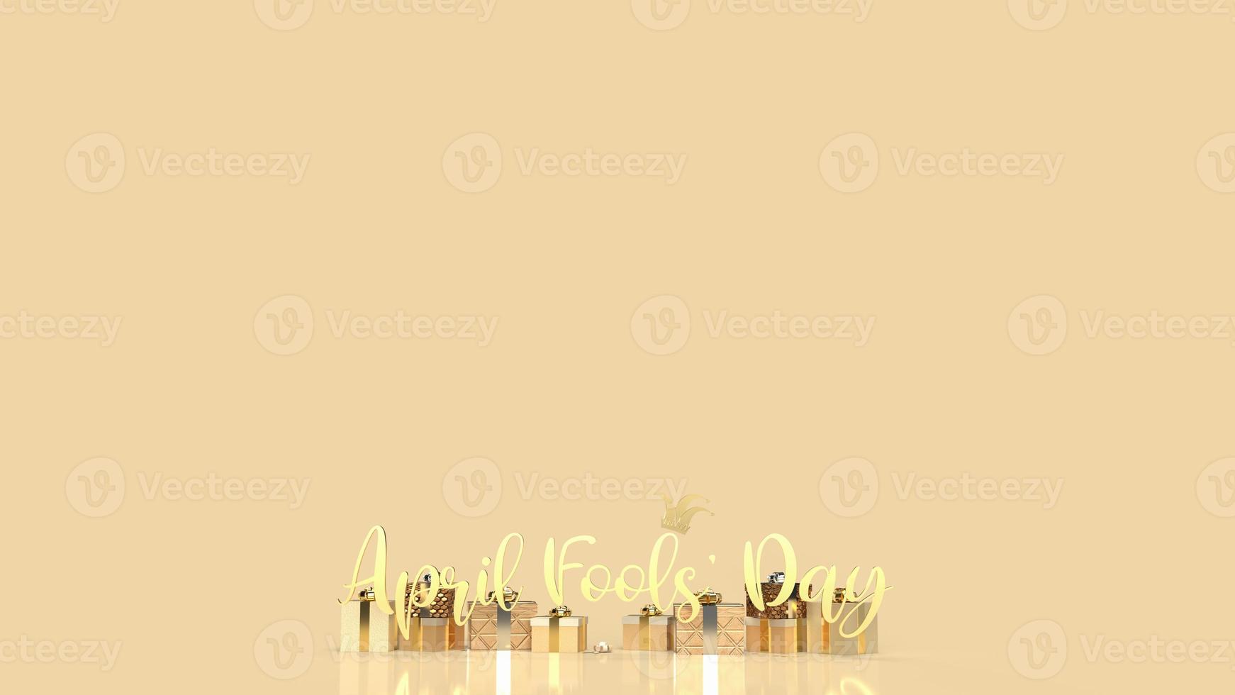 The gold word April fools day and gift box for holiday concept 3d rendering photo