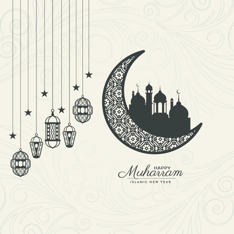 Happy Muharram and Islamic new year crescent moon background vector