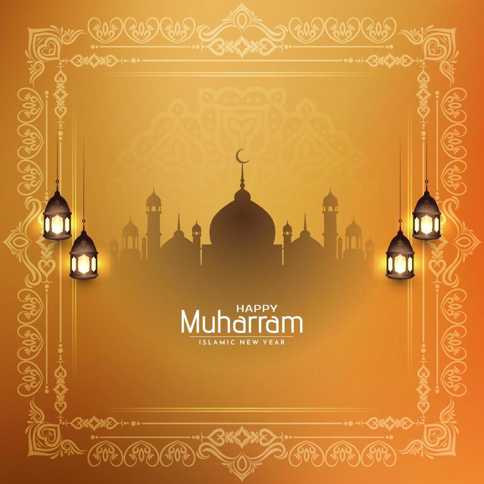 Traditional Happy Muharram and Islamic new year mosque background vector