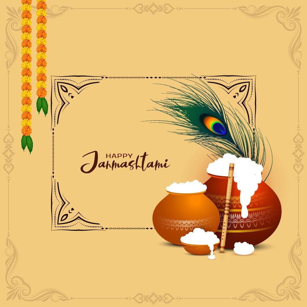 Happy Krishna janmashtami festival celebration background design vector