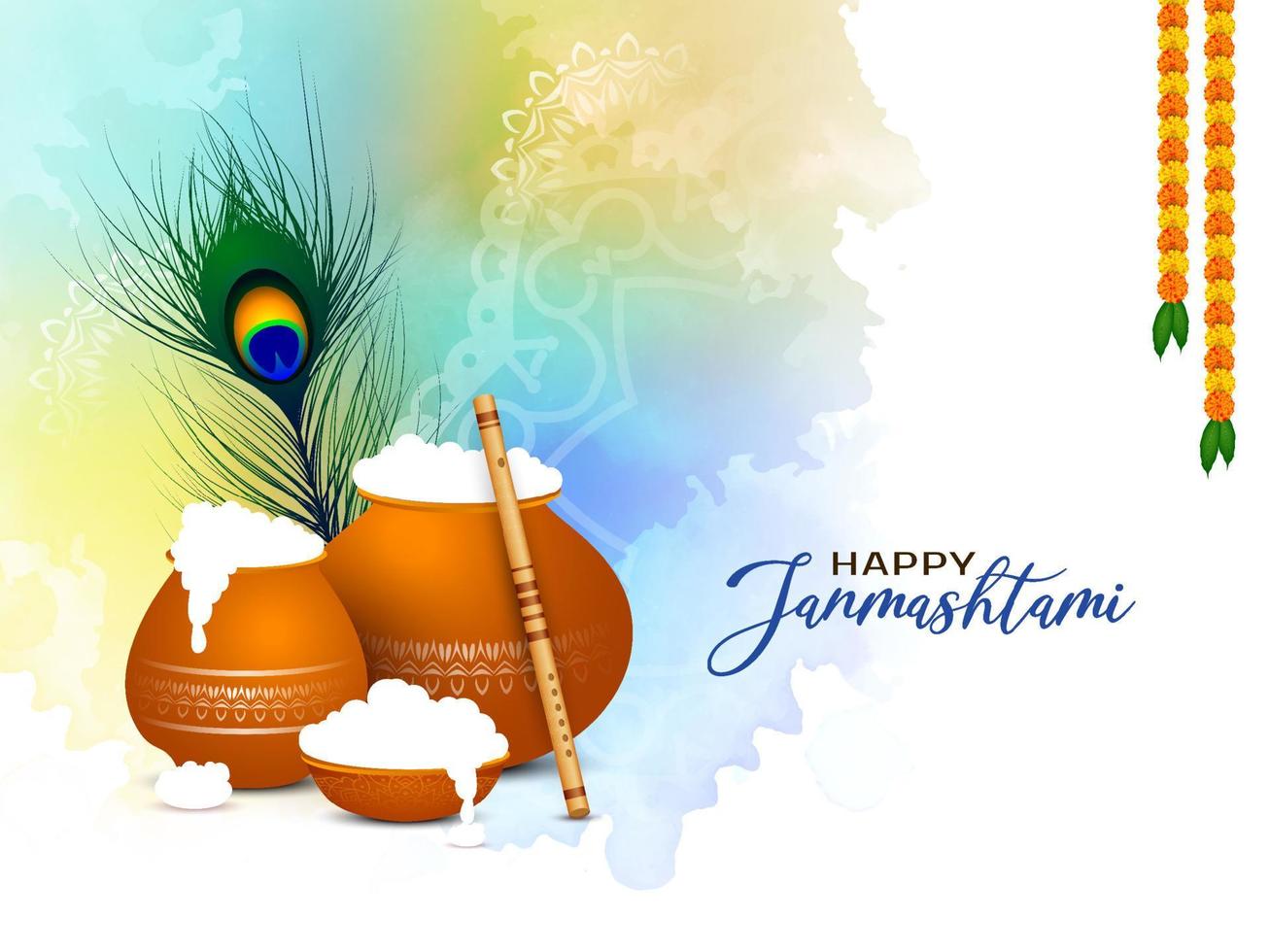 Happy janmashtami Hindu traditional festival background design vector