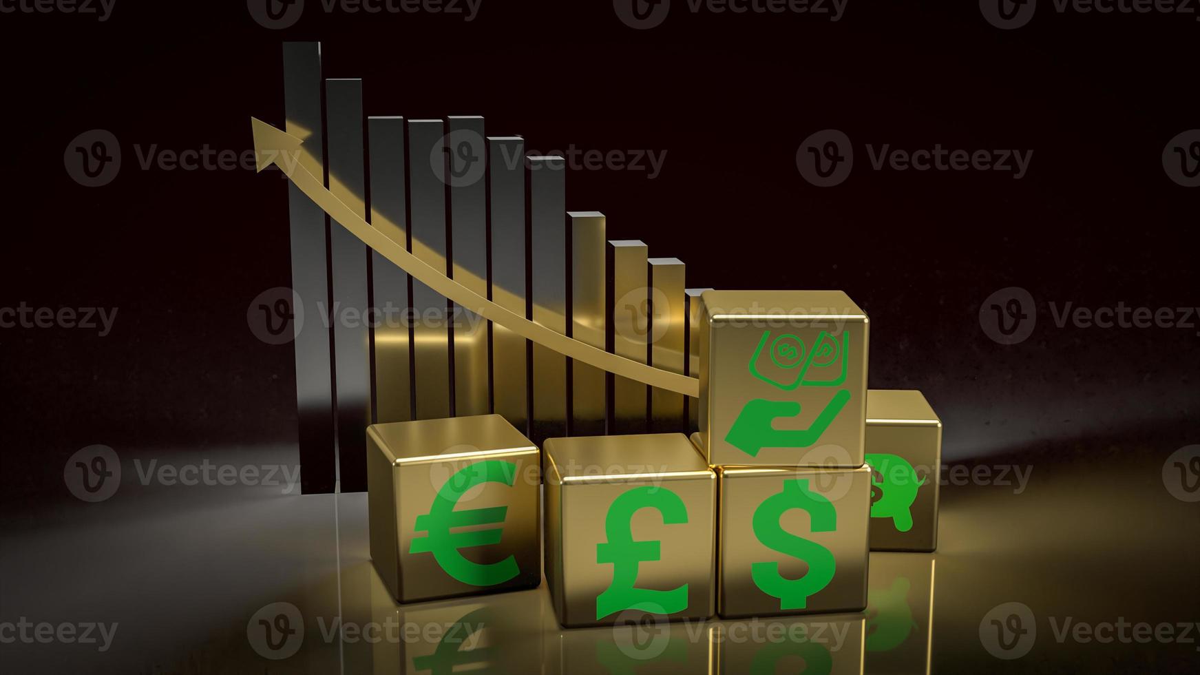gold cube and money symbol for business concept 3d rendering photo