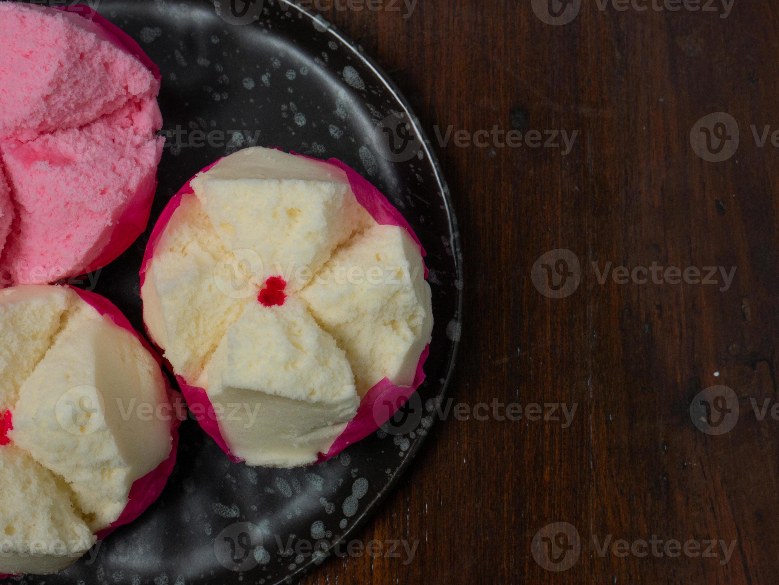 The Chinese fluffy rice flour cake on wood table for celebration day