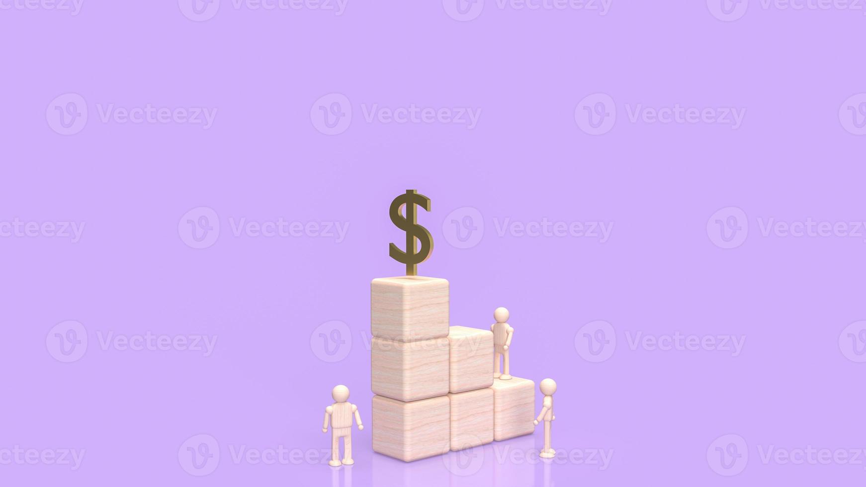 The gold dollar symbol and wood cube for business concept 3d rendering photo