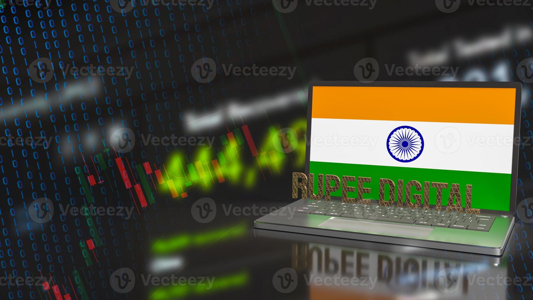 The rupee digital and India flag on notebook for technology  and business concept 3d rendering photo