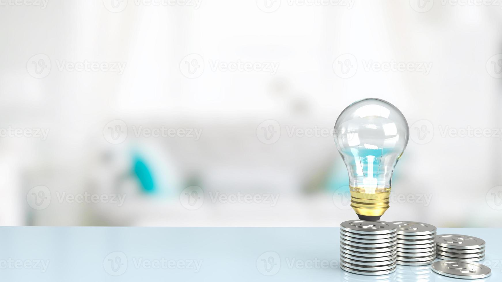 The light bulb and silver coins on table for business concept 3d rendering photo