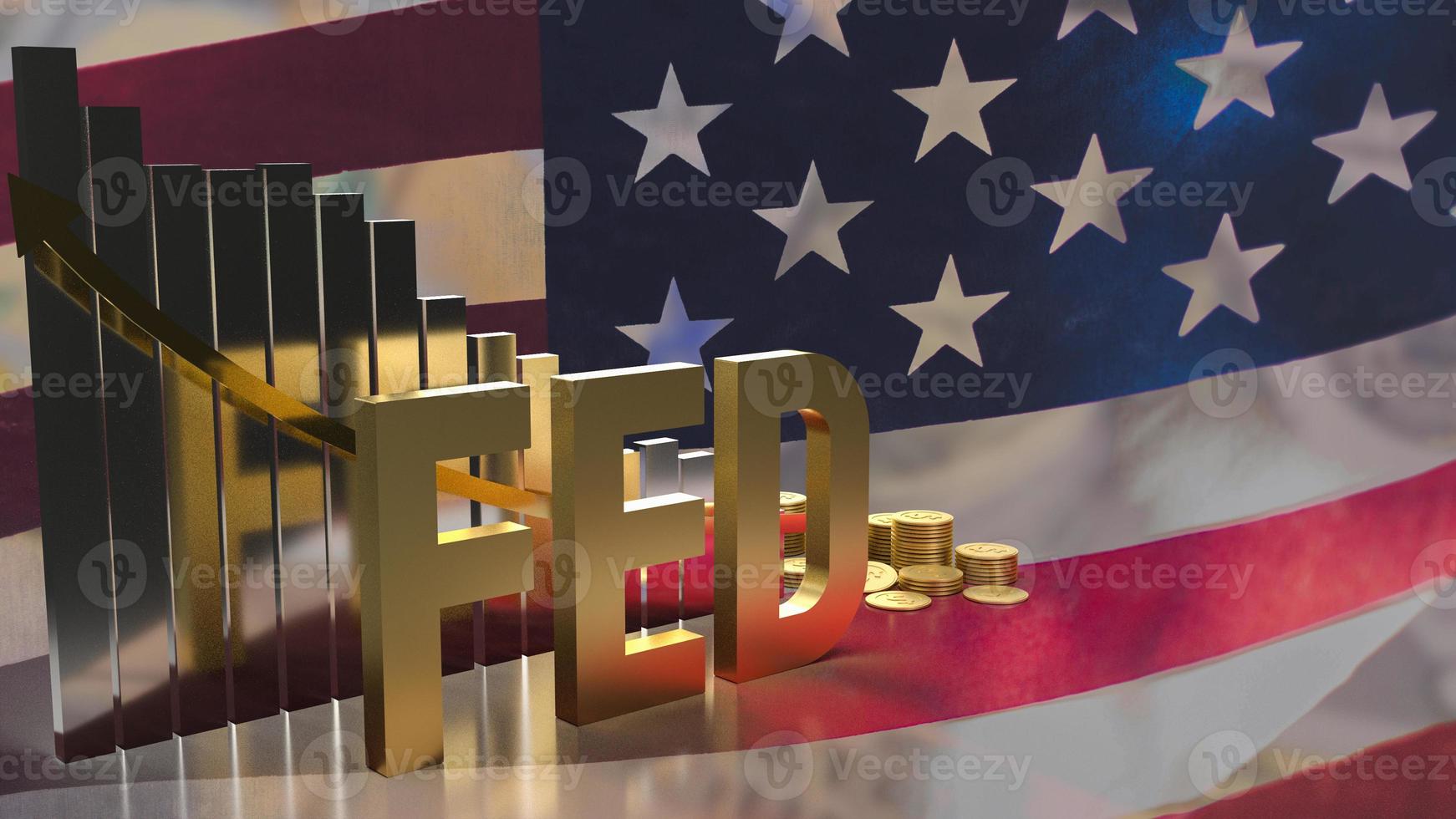 The gold text fed and chart on Usa flag background for business concept 3d rendering photo