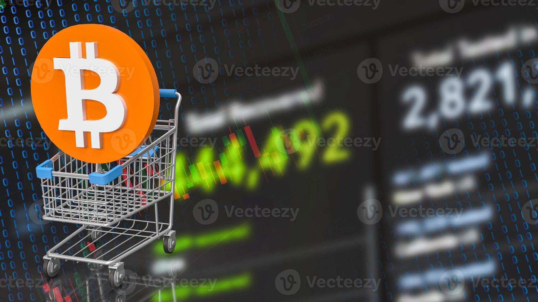 The bitcoin on shopping cart business background for cryptocurrency concept 3d rendering photo