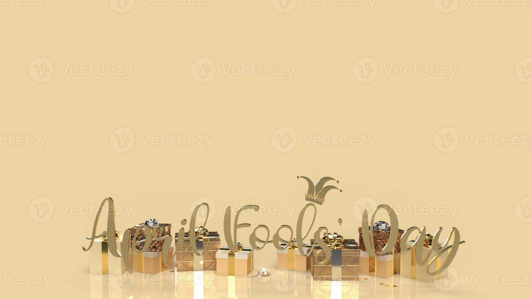 The gold word April fools day and gift box for holiday concept 3d rendering photo