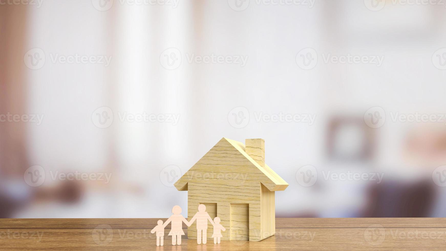 The family wood plate and home for property or life style  concept 3d rendering photo