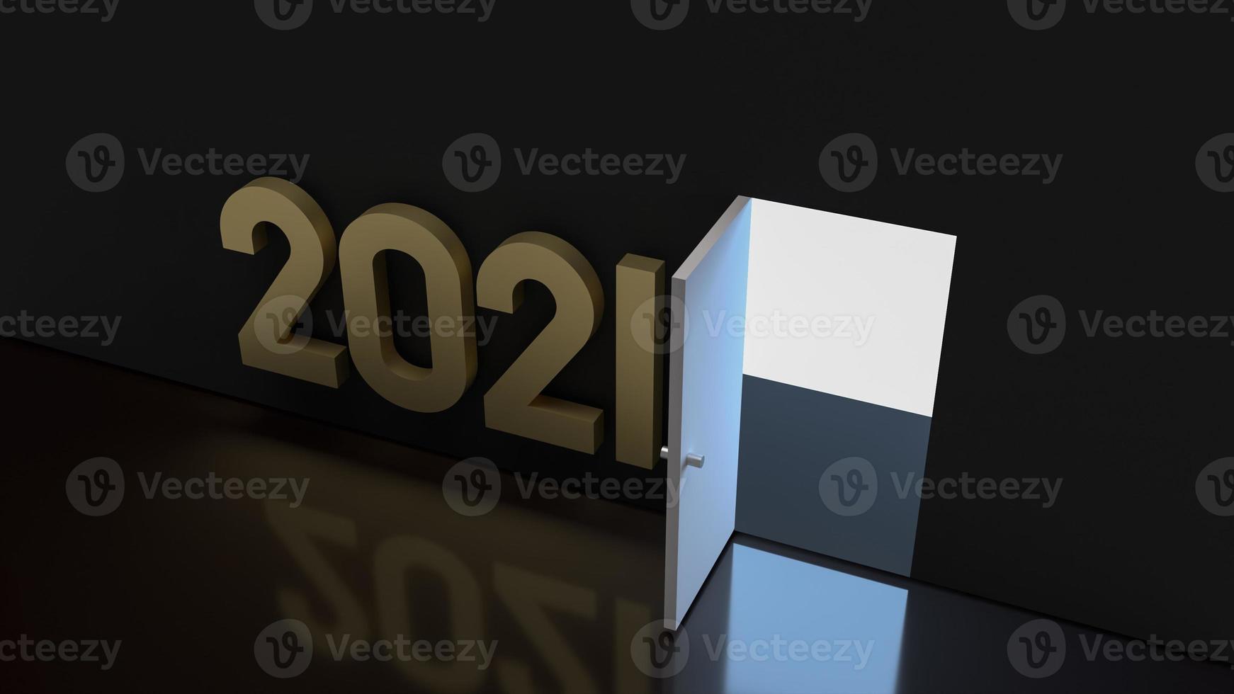 The 2021 gold text and light glow on a door for abstract background content 3d rendering. photo