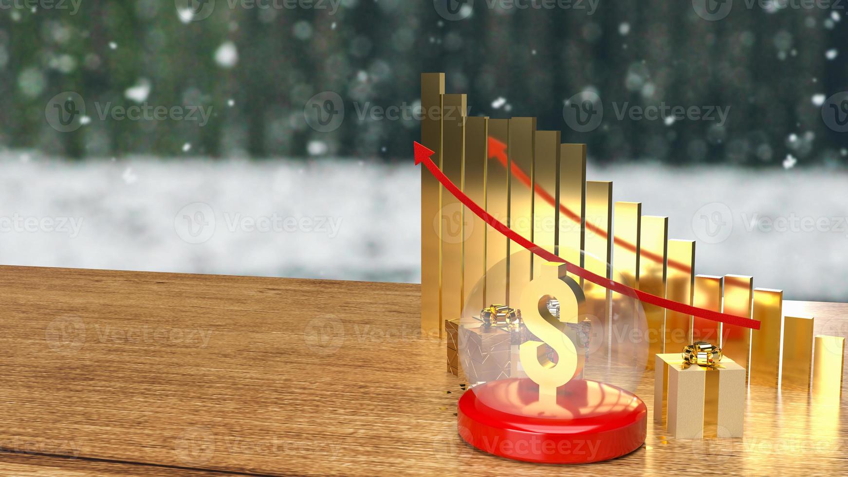 The  gold dollar in christmas crystal ball  and gift box for business or holiday concept 3d rendering photo