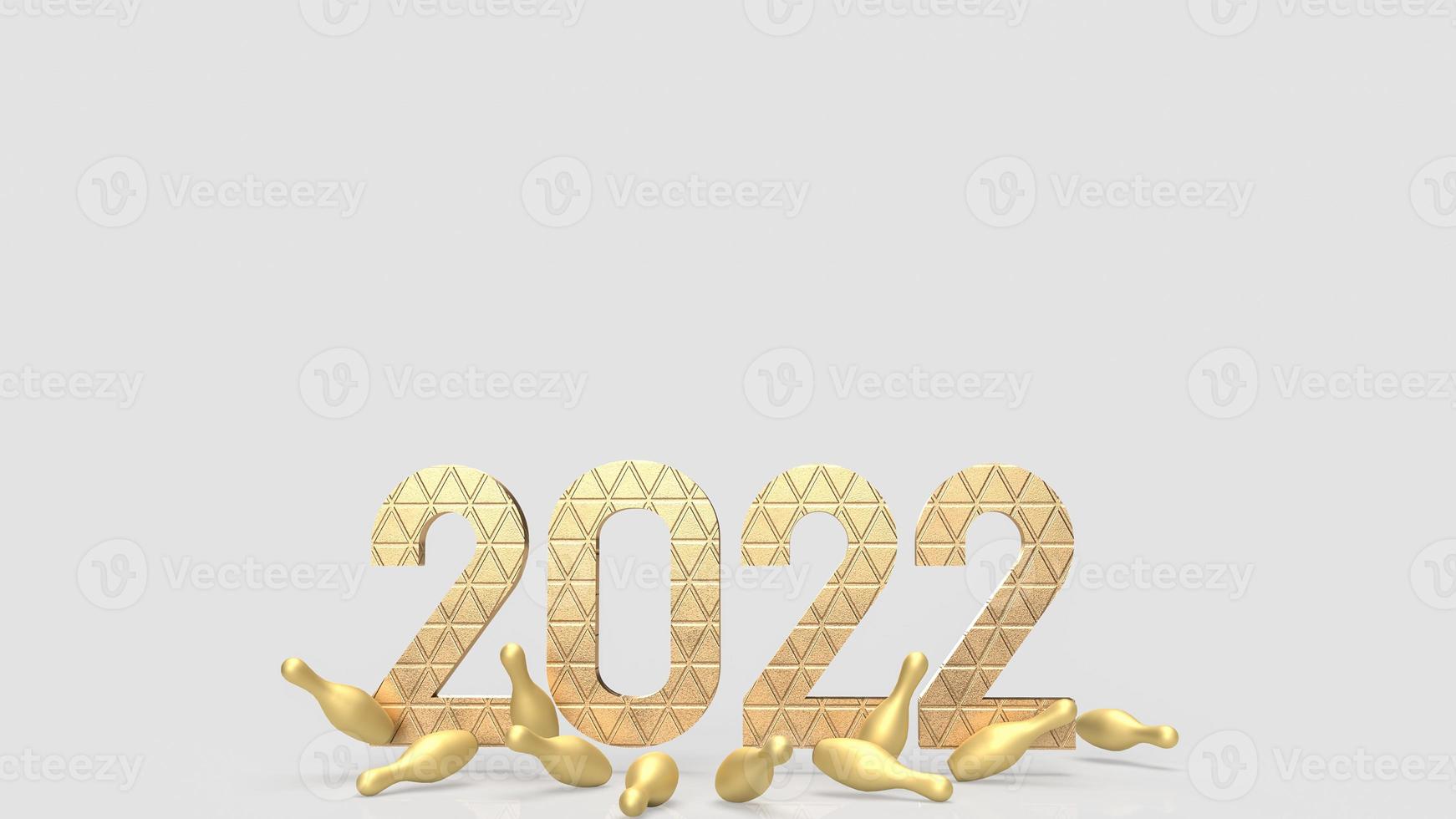 2022 and gold pin bowling for business or holiday concept 3d rendering photo