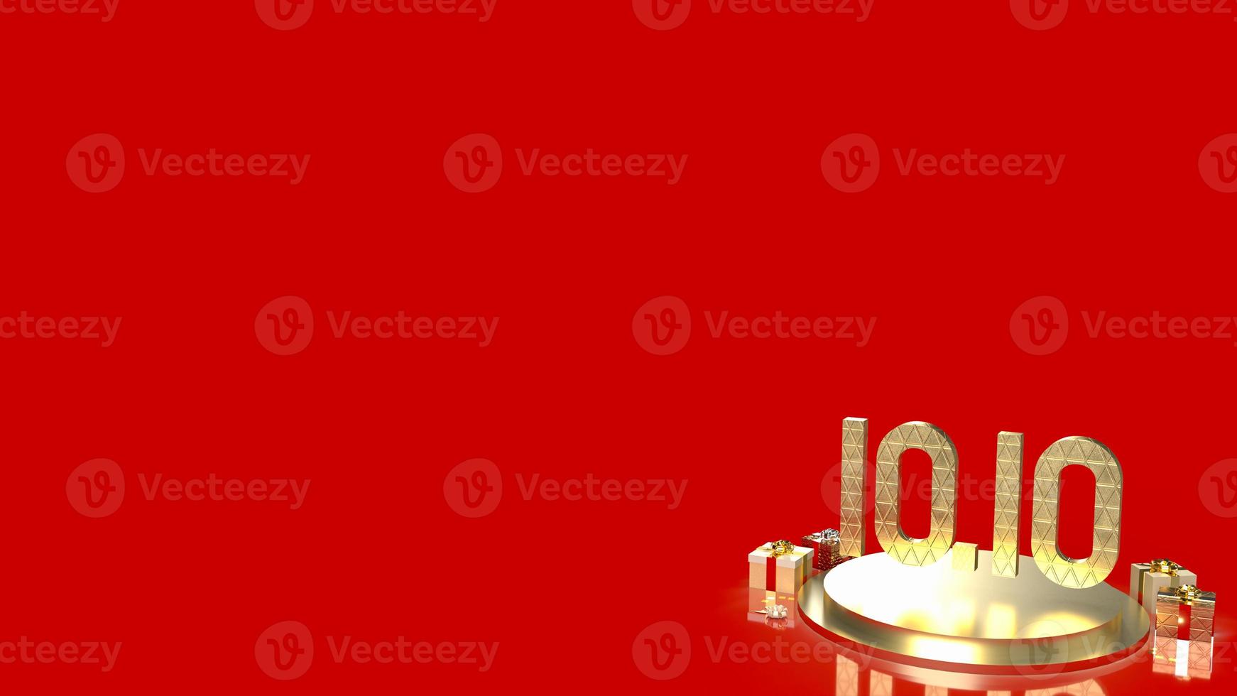 The gold number 10.10 on geometry podium shape for display product and gift box for sale promotion concept 3d rendering photo