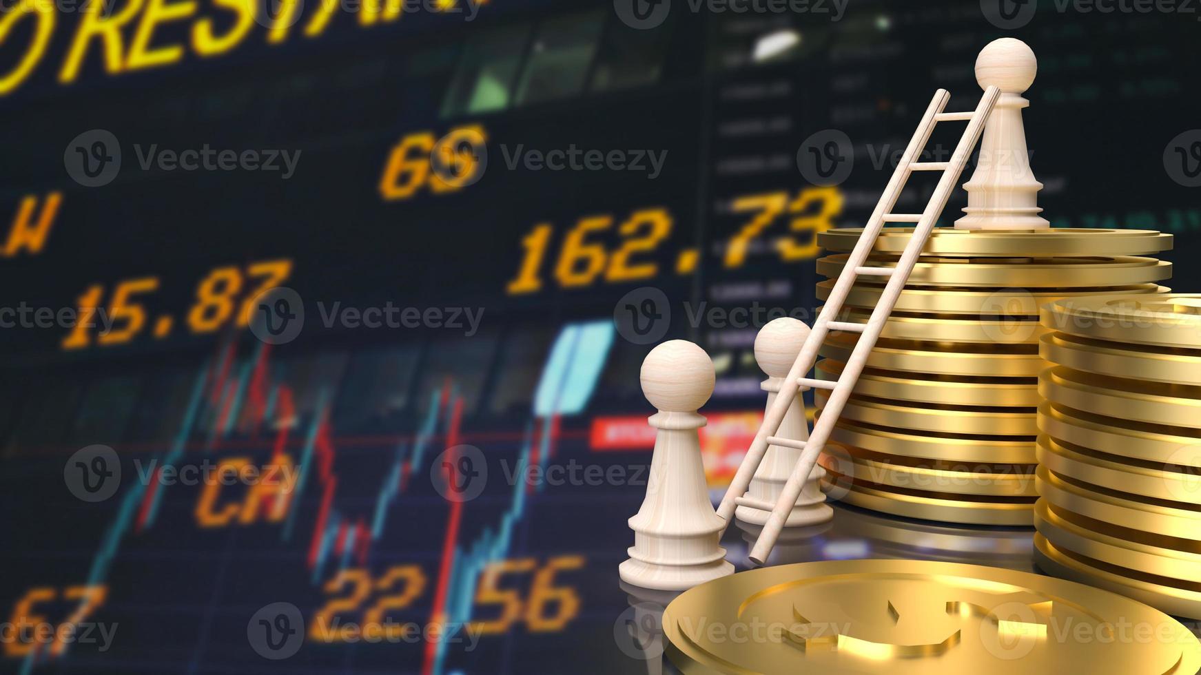 The wood chess and silver coins for business concept 3d rendering photo