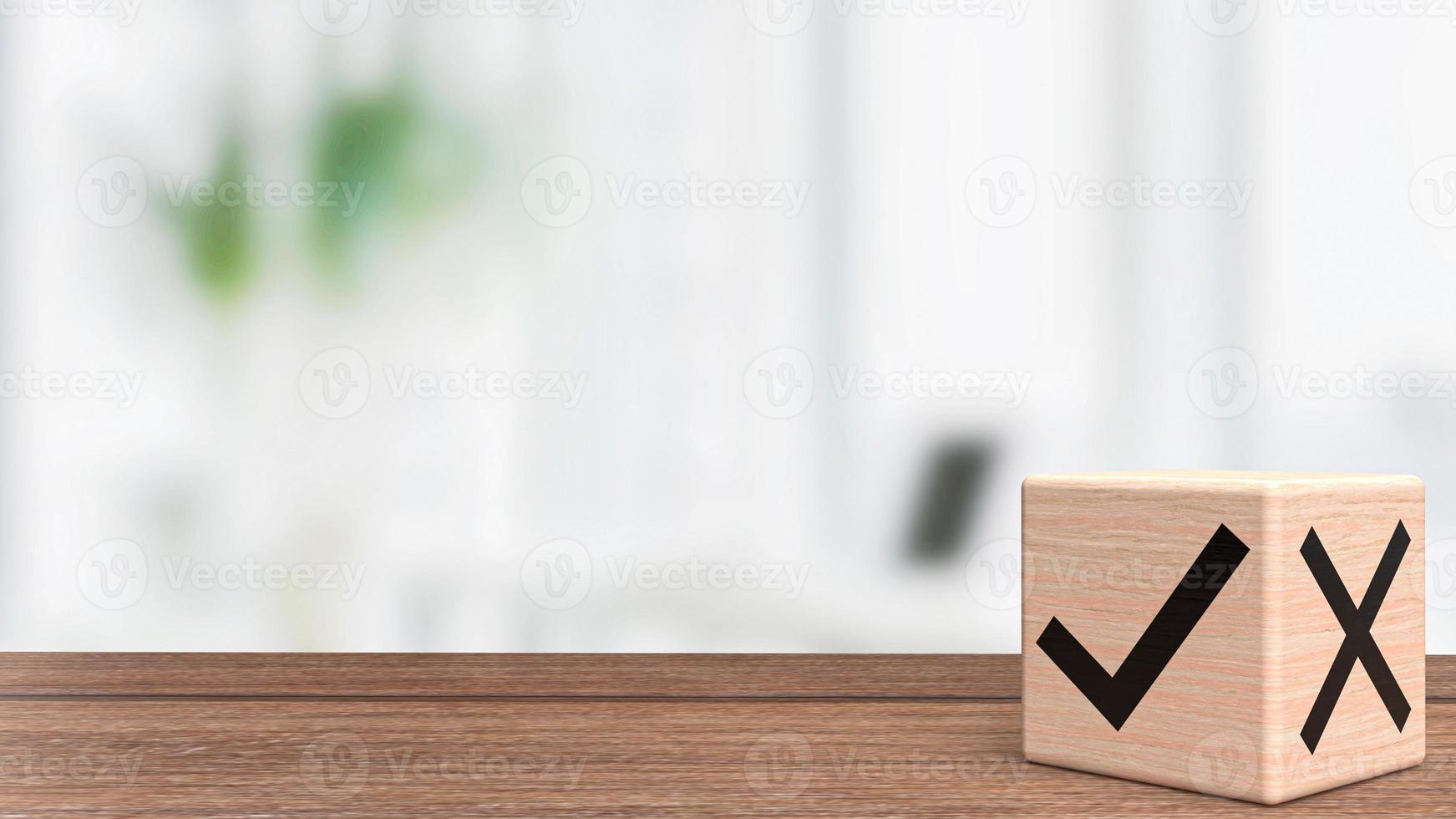 The right and wrong symbol on wood cube 3d rendering photo
