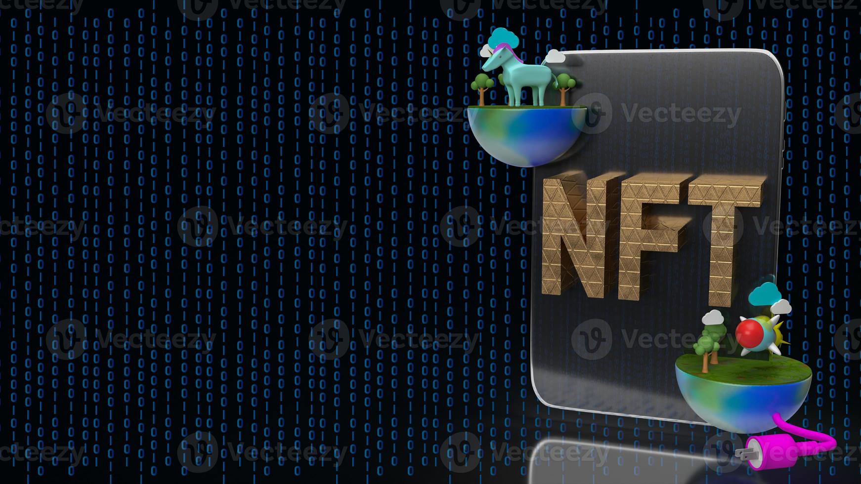The gold nft text on tablet  digital background  3d rendering photo