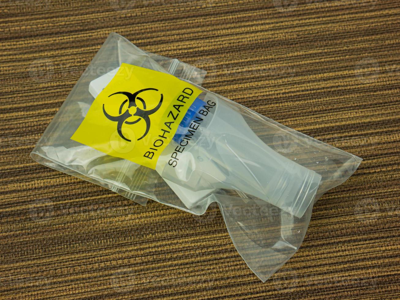 The  Antigen Test Kit in biohazard garbage for medical or sci concept photo