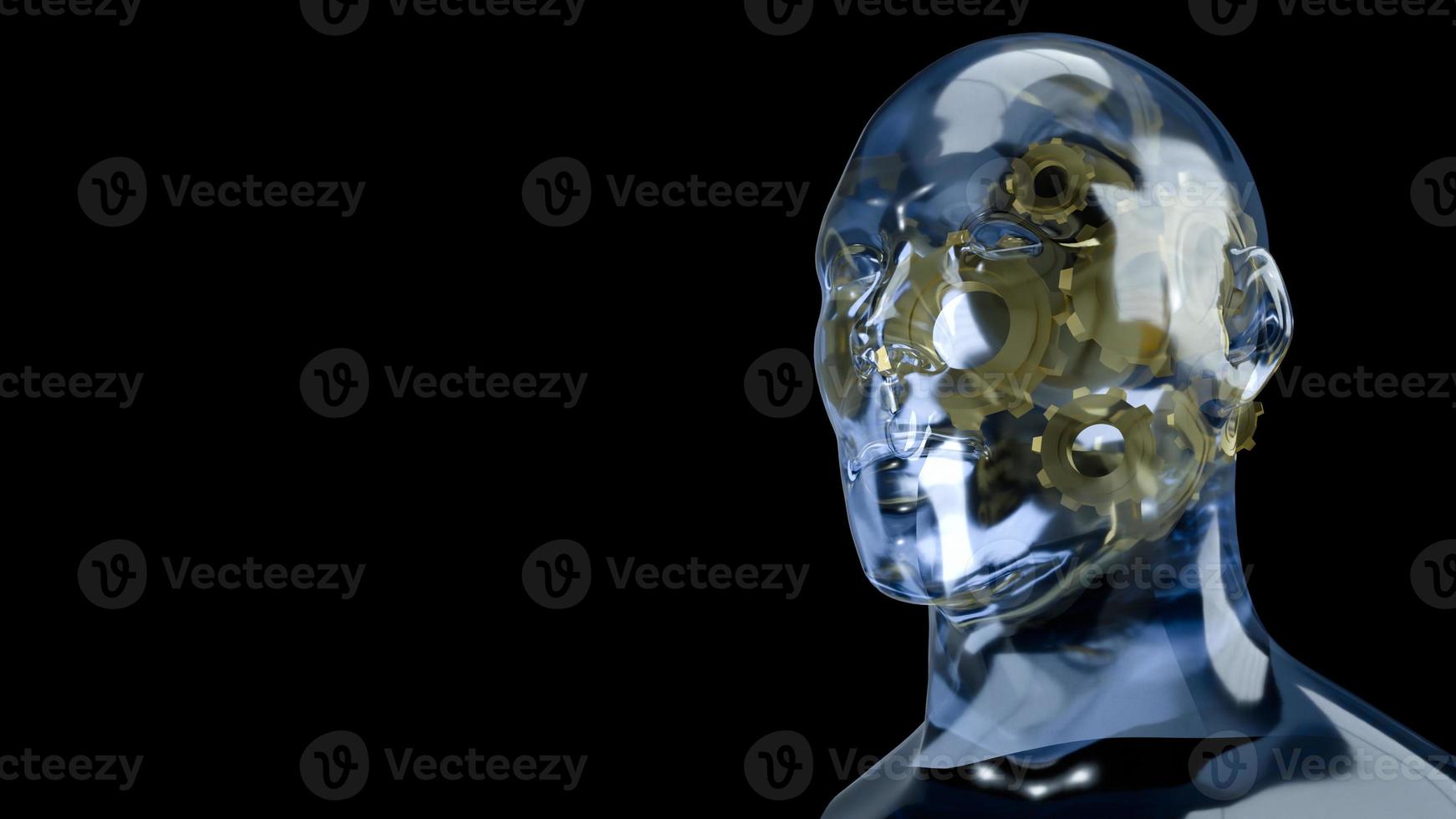The human head crystal and gold gear inside for symbol idea content 3d rendering photo