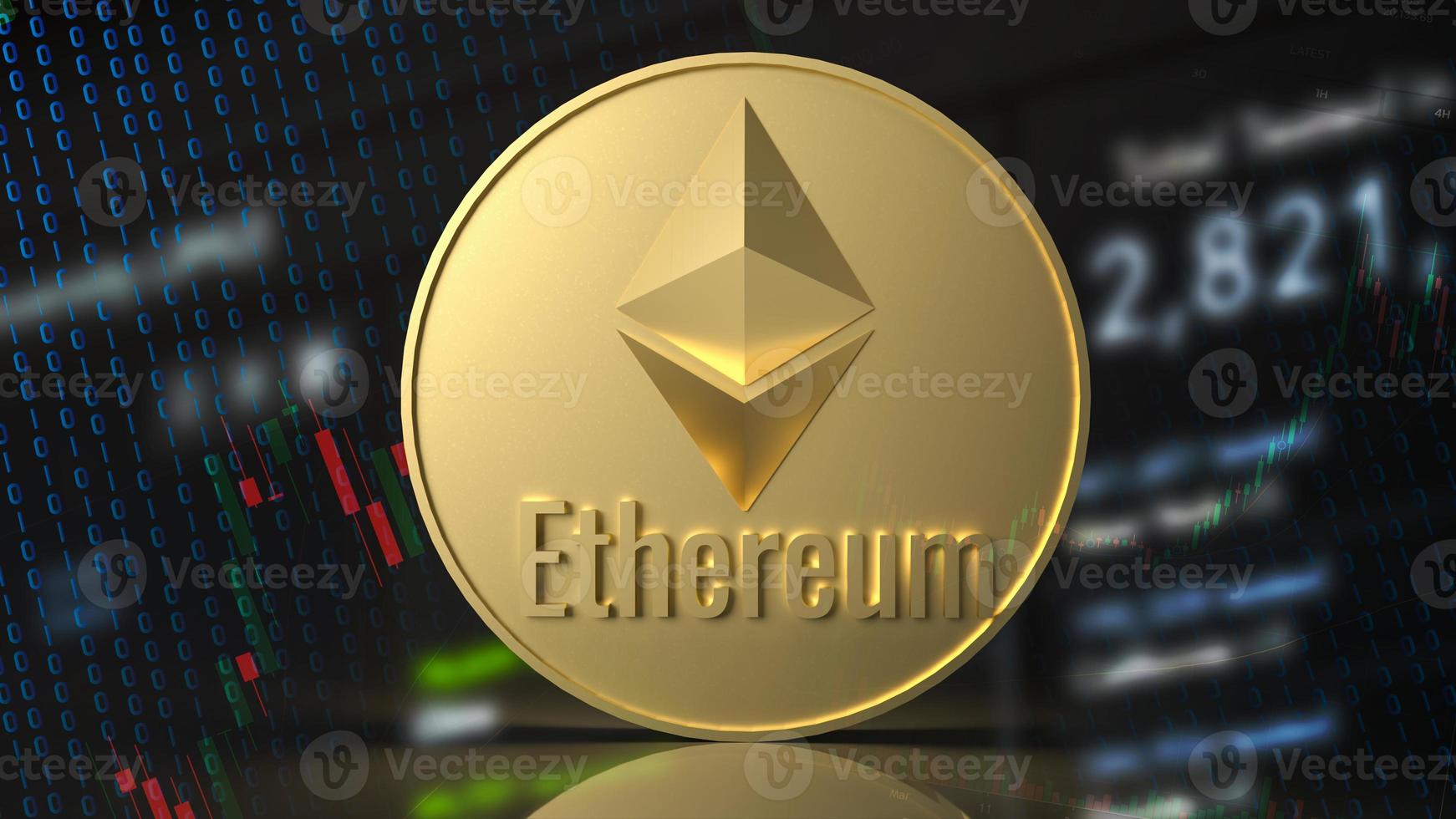 moneda de ethereum para la representación 3d del concepto de criptomoneda. foto