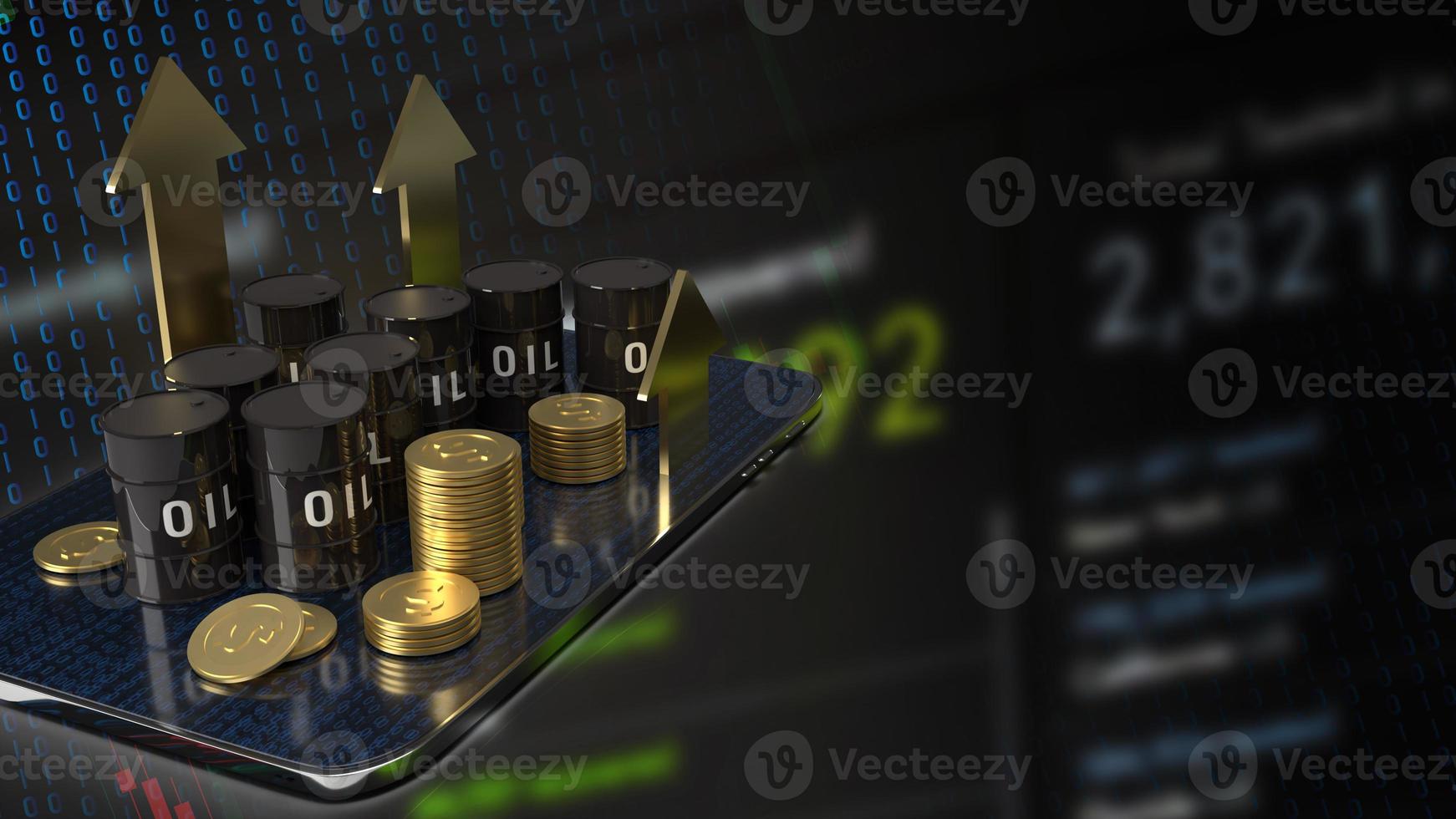 The oil tank on tablet and gold arrow up for  energy or petroleum business concept 3d rendering photo