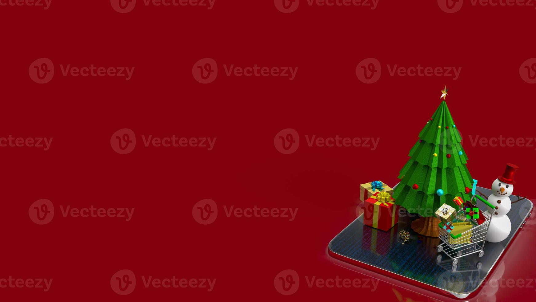 Christmas tree and shopping cart on tablet  for celebration or holiday concept  3d rendering photo