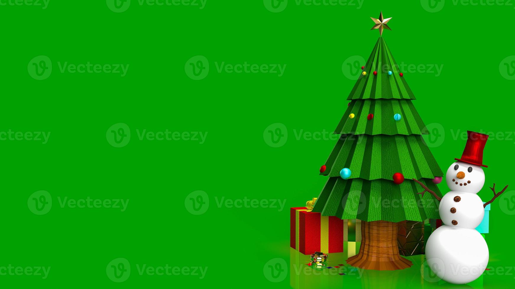 Christmas tree and snow man for celebration or holiday concept  3d rendering photo