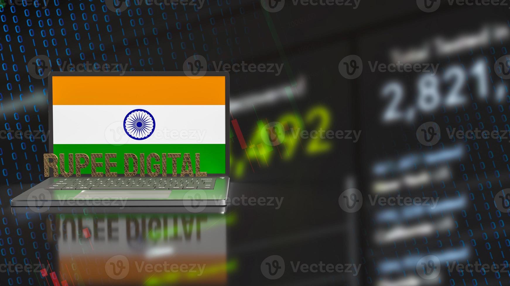 The rupee digital and India flag on notebook for technology  and business concept 3d rendering photo