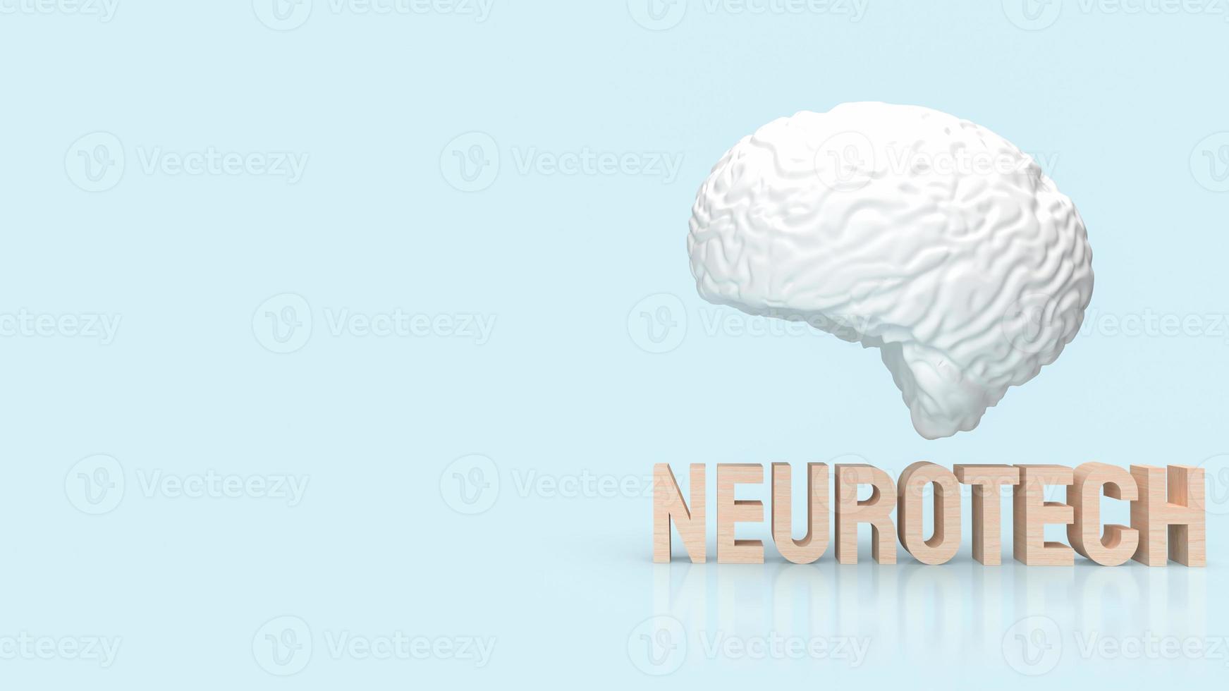 The white brain and wood text neueotech for sci or medical concept 3d rendering photo