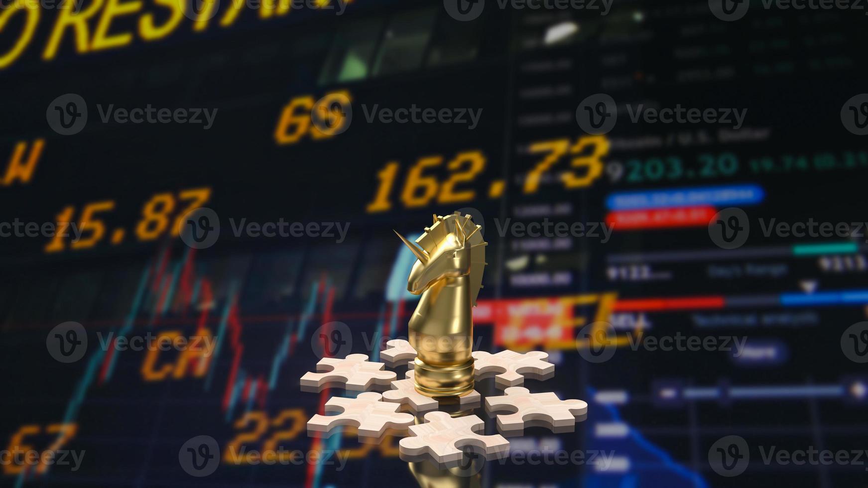 The gold unicorn on wood puzzle for business concept 3d rendering photo
