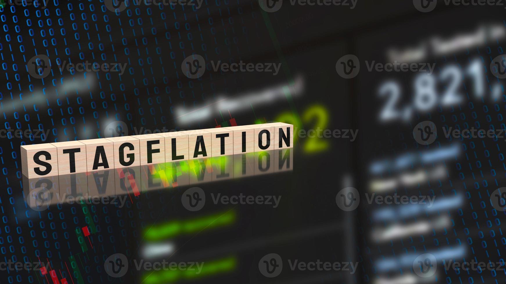 The stagflation on wood cube for business concept 3d rendering photo