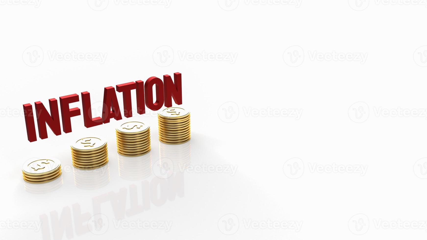 The red inflation and gold coins on white background 3d rendering photo