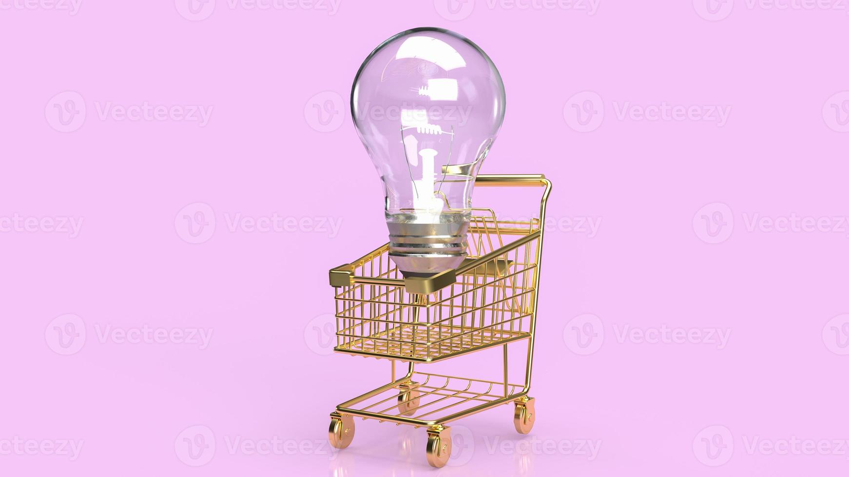 The lightbulb on gold supermarket cart for idea or business concept 3d rendering photo