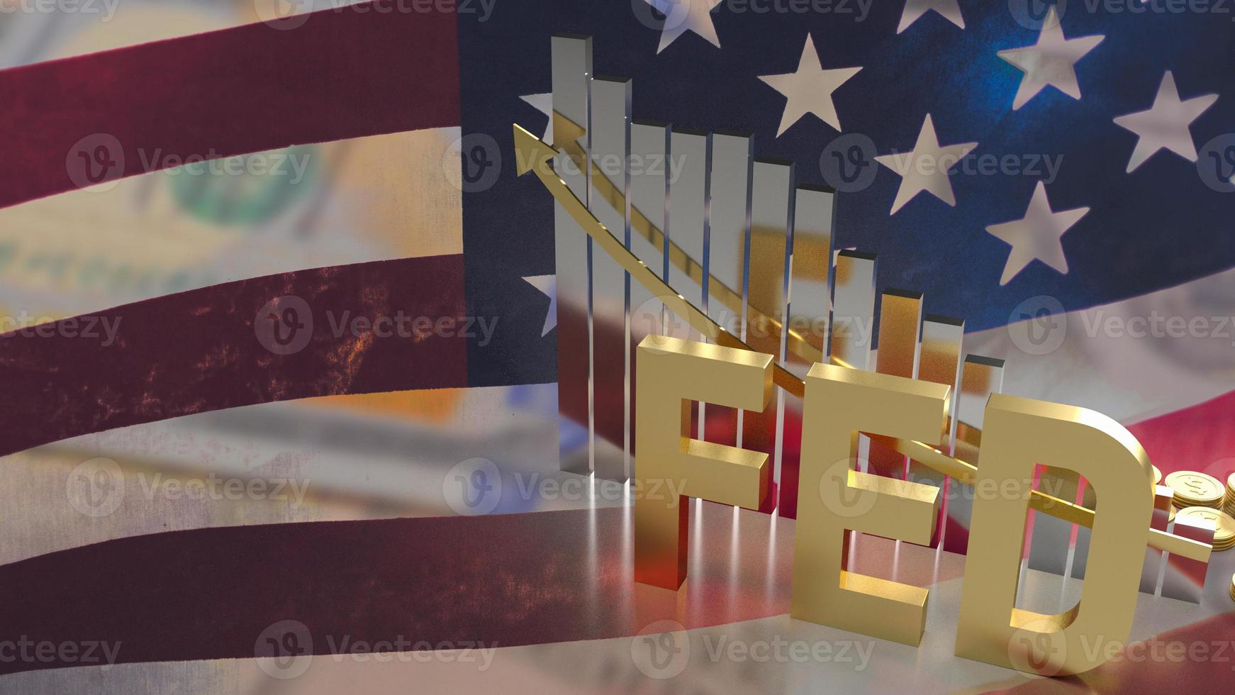 The gold text fed and chart on Usa flag background for business concept 3d rendering photo