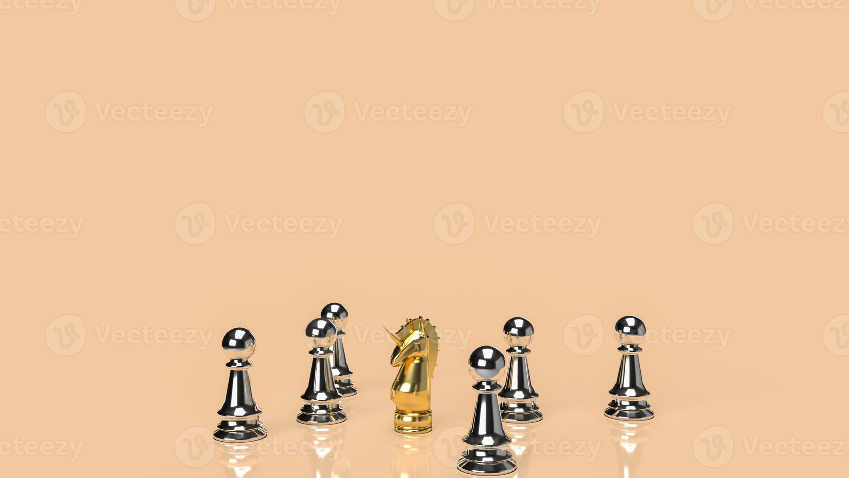 The gold unicorn and silver chess for business background 3d rendering photo