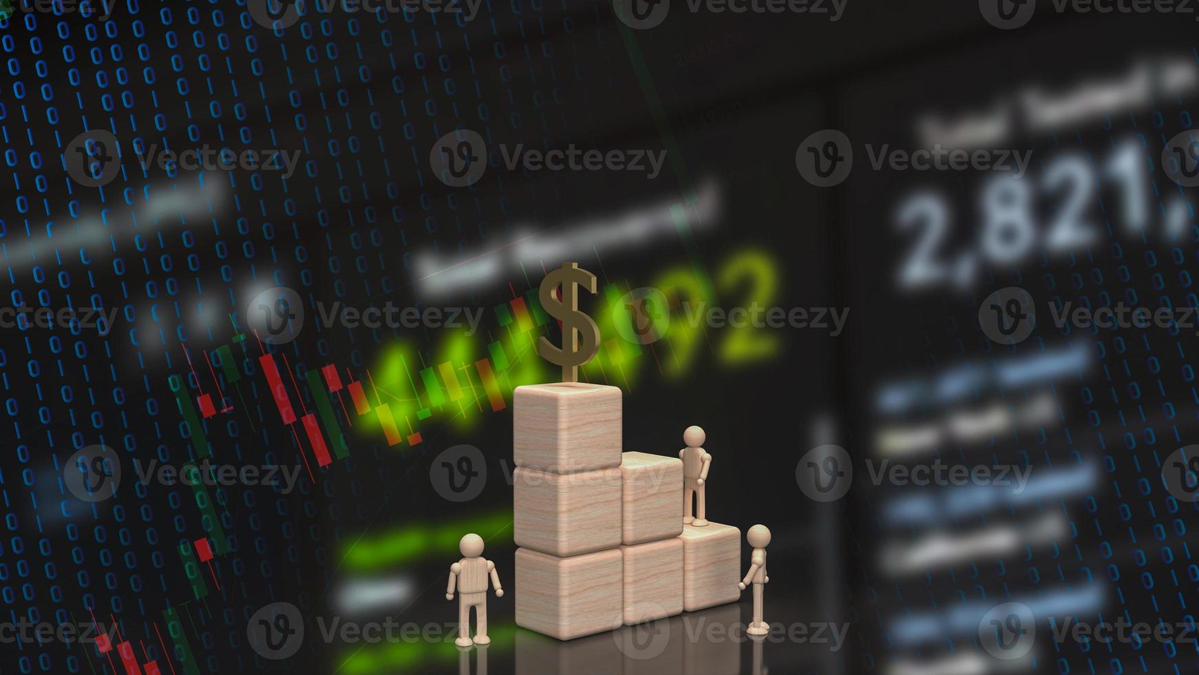 The gold dollar symbol and wood cube on business background 3d rendering photo
