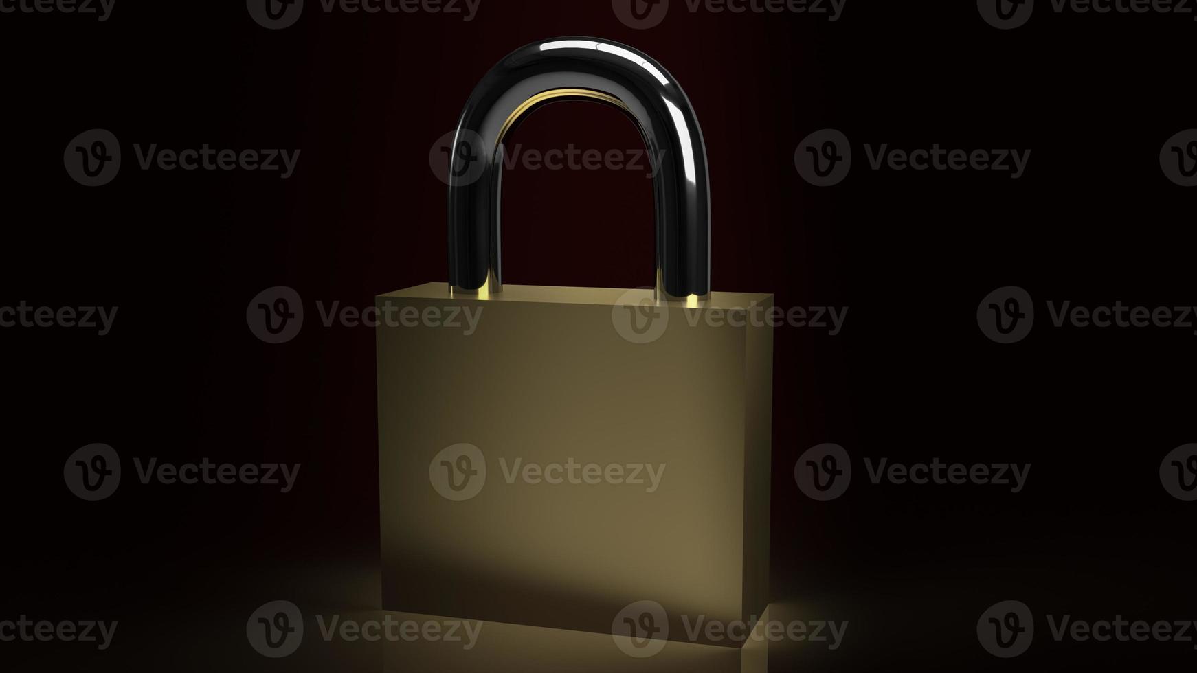 The gold lock in the dark for security content 3d rendering photo