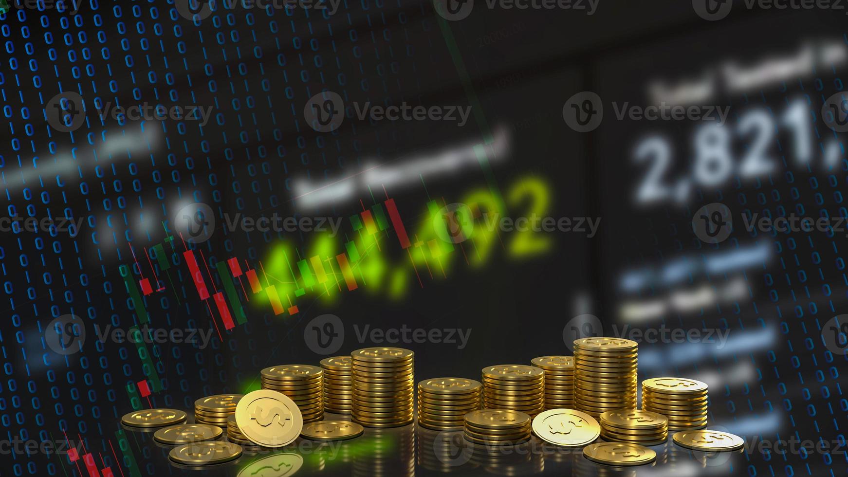 The  gold coins and chart background for business concept 3d rendering photo