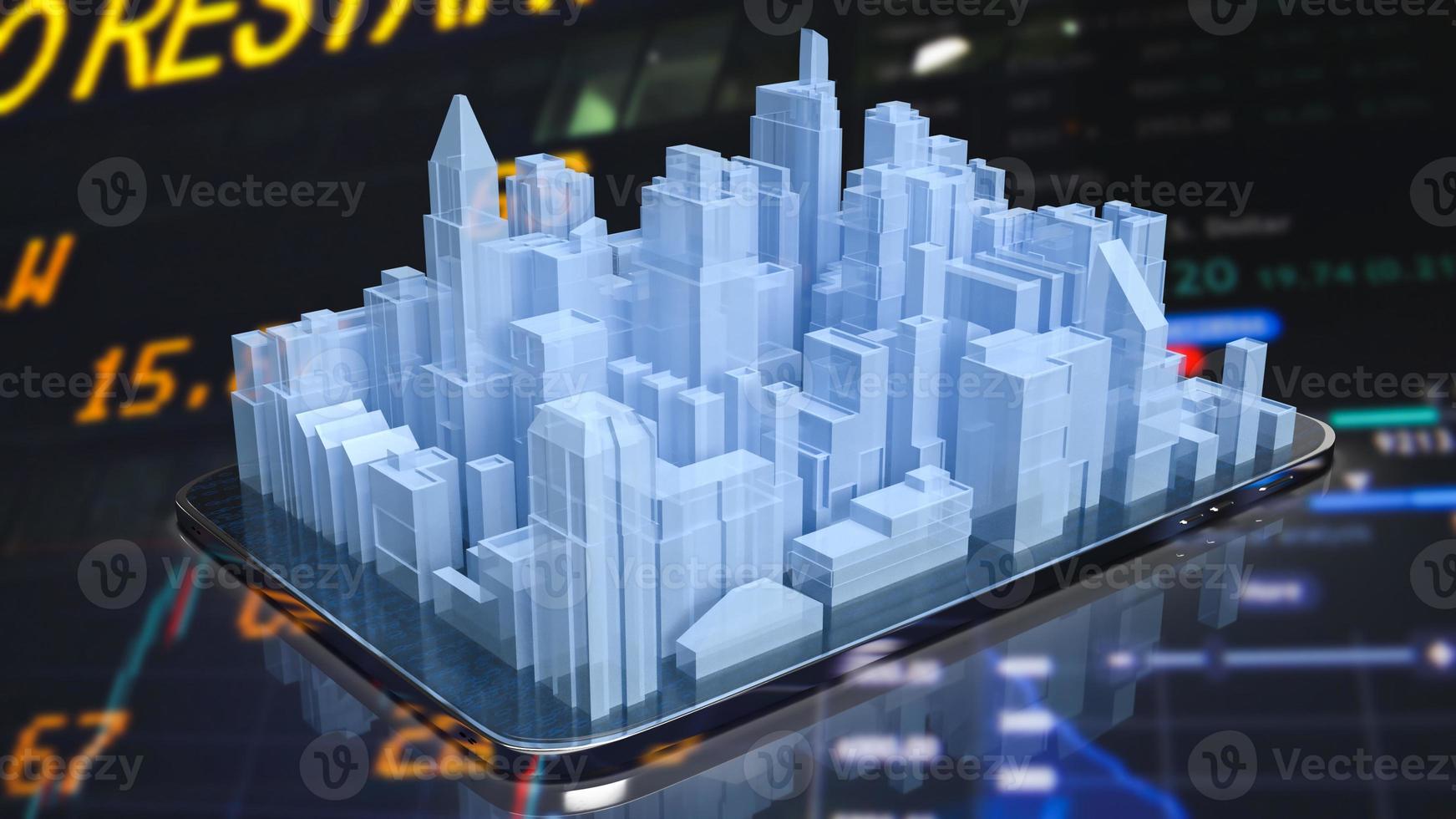 The city on smartphone for business concept 3d rendering photo