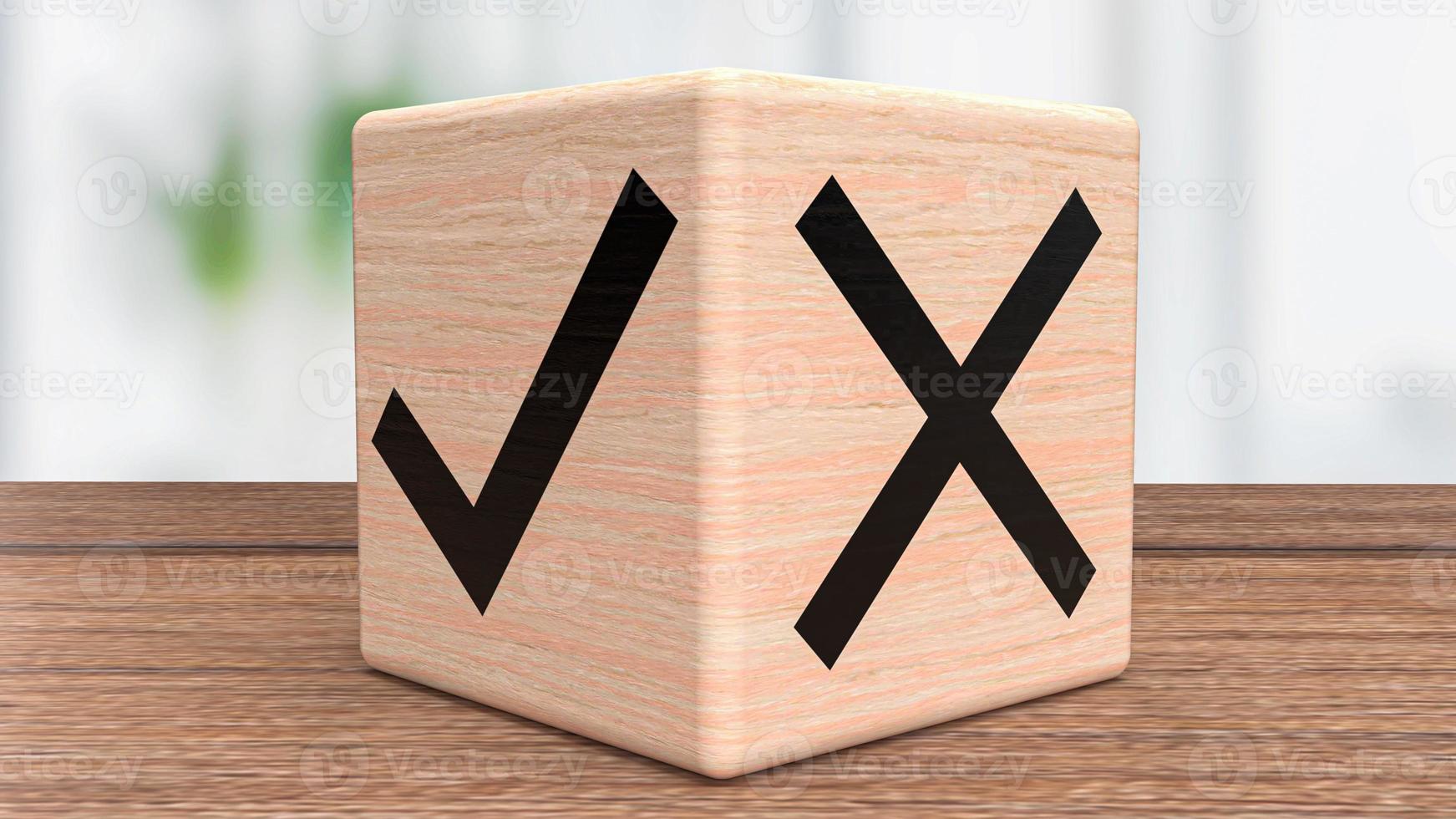 The right and wrong symbol on wood cube 3d rendering photo