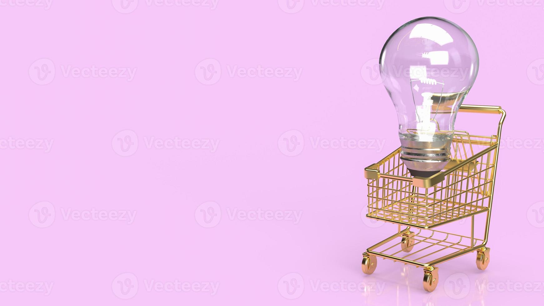 The lightbulb on gold supermarket cart for idea or business concept 3d rendering photo