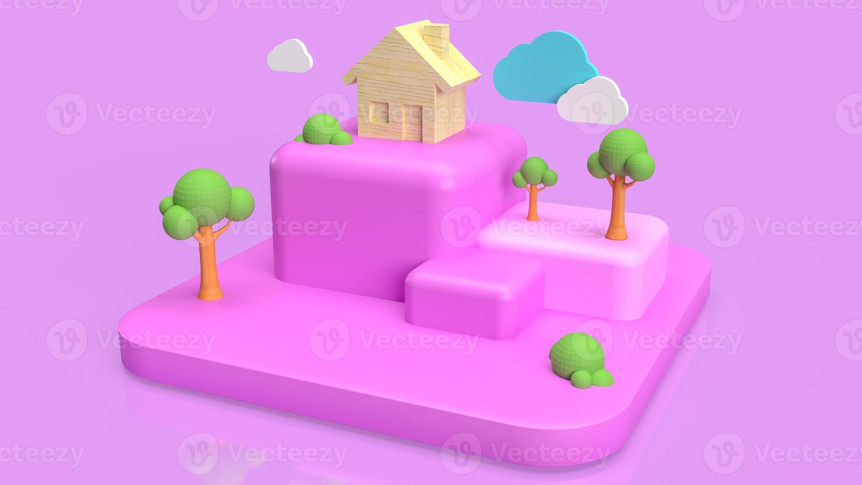 home wood  cloud  and tree for  eco or ecology concept 3d rendering photo