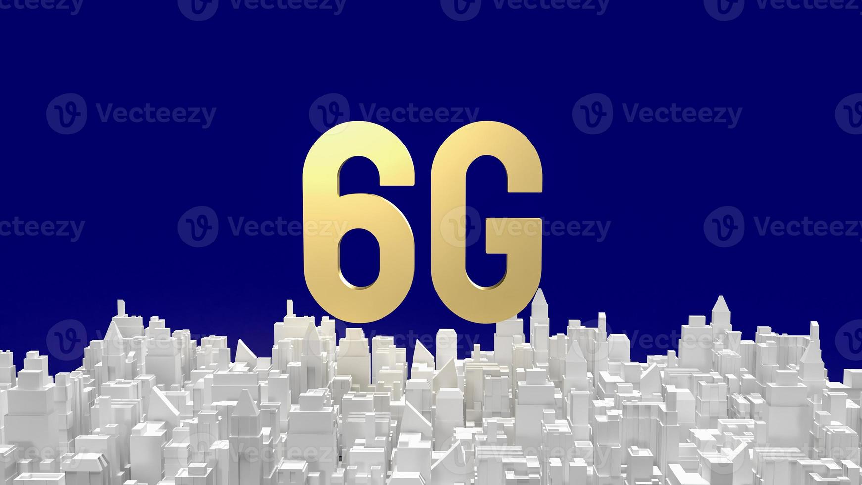 The gold 6g on  white building city  for technology communications concept 3d rendering photo