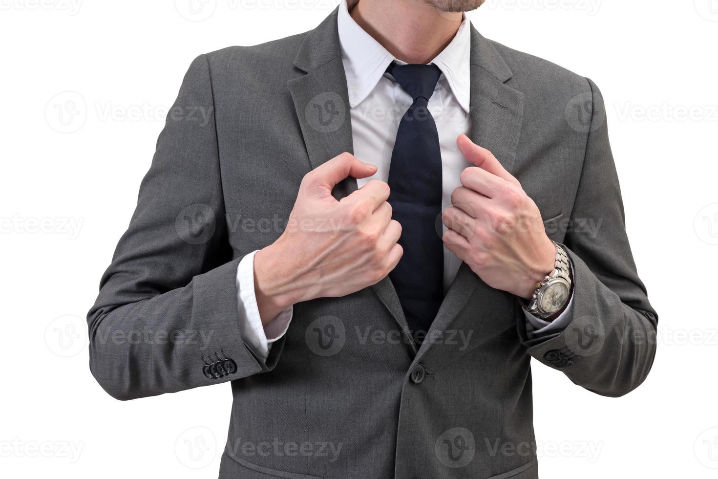 hombre de negocios en traje gris aislado sobre fondo blanco. foto