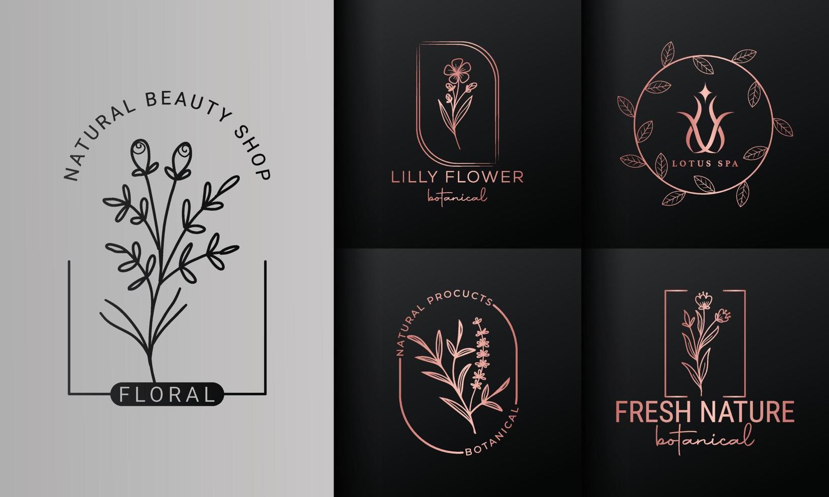 Botanical Floral element Hand Drawn Logo with Wild Flower and Leaves. Logo for spa and beauty salon, boutique, organic shop, wedding, floral designer, interior, photography, cosmetic. vector