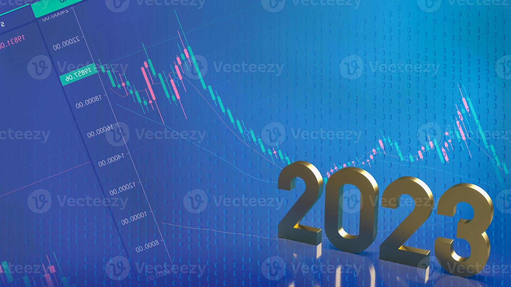 number 2023 gold on business background 3d rendering photo