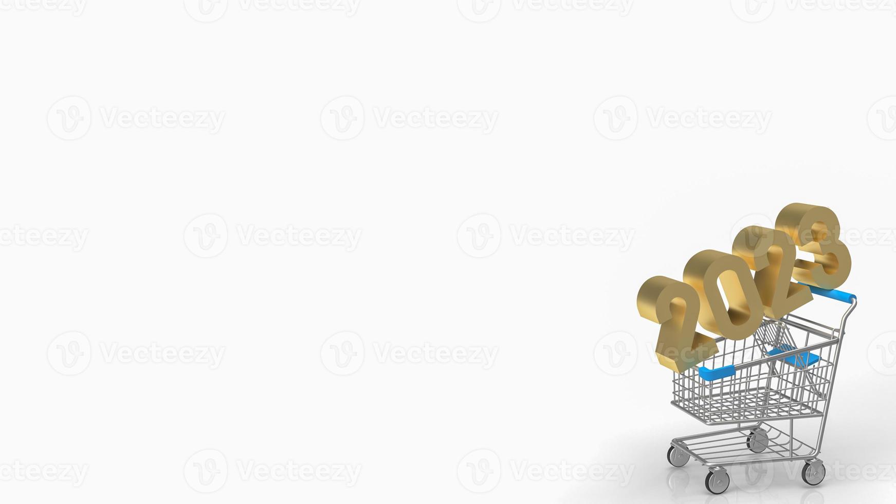 The gold number 2023 on shopping cart for business concept 3d rendering photo